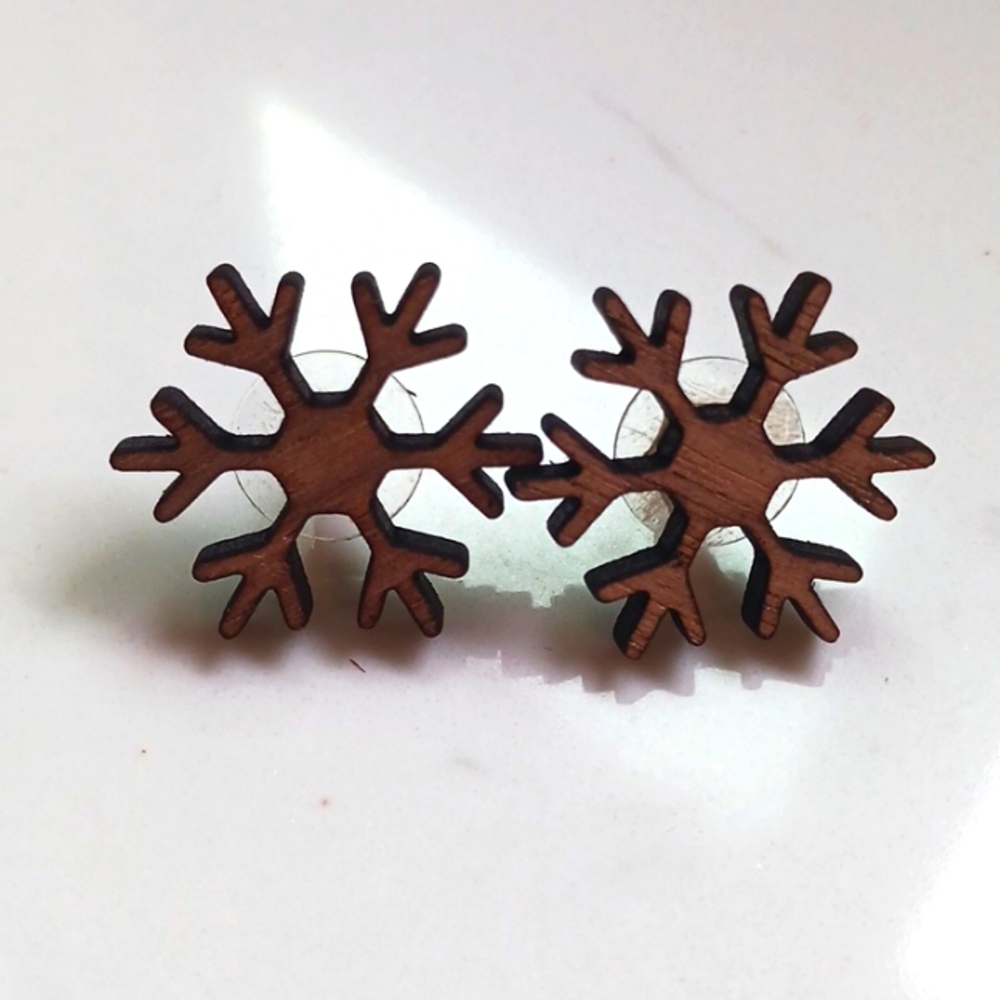 Wooden snowflake earrings